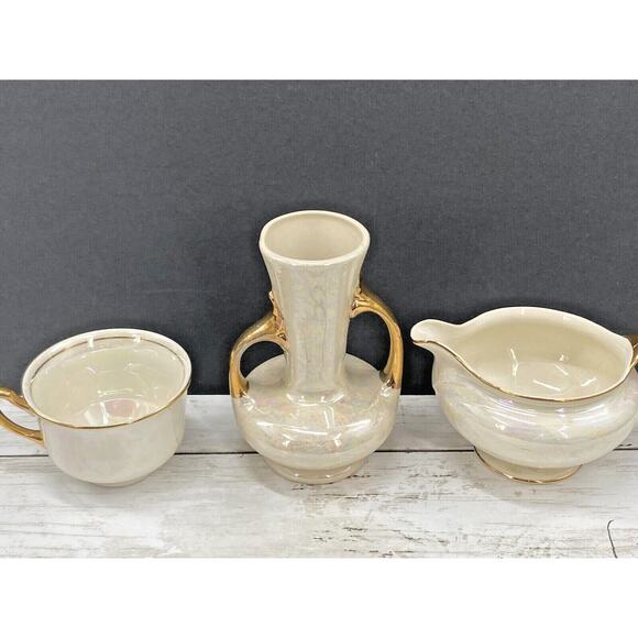 Vintage MCM Homer Laughlin Eggshell Pearl Iridescent Creamer Vase Cup LOT of 3 - Picture 2 of 12